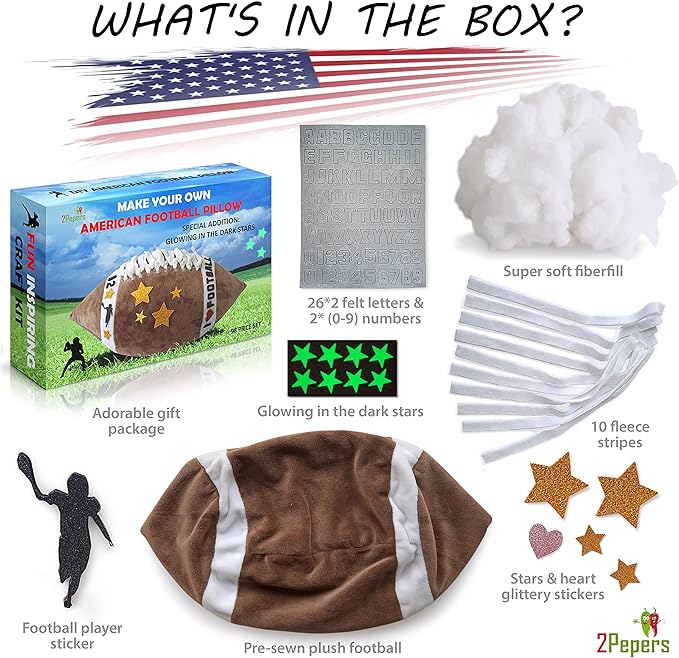 Make Your Own American Football Pillow, Football Gifts for Boys and Girls Ages 3 4 5 6 7 8 9 10 Years and Up, DIY Arts and Crafts Kit for Kids, Sports Football Present, Boys Toys