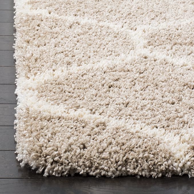 SAFAVIEH Hudson Shag Collection Runner Rug - 2'3" x 12', Beige & Ivory, Trellis Design, Non-Shedding & Easy Care, 2-inch Thick Ideal for High Traffic Areas in Living Room, Bedroom (SGH280S)