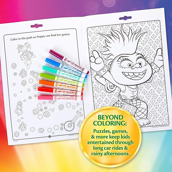 Crayola Trolls World Tour Color & Activity Pad, 32 Coloring Pages and 7 Mini Washable Markers Markers, Trolls 2 Gift for Kids, Ages 3+