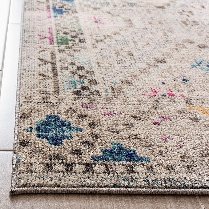 SAFAVIEH Madison Collection Runner Rug - 2'2" x 14', Grey & Yellow, Boho Diamond Distressed Design, Non-Shedding & Easy Care, Ideal for High Traffic Areas in Living Room, Bedroom (MAD418F)