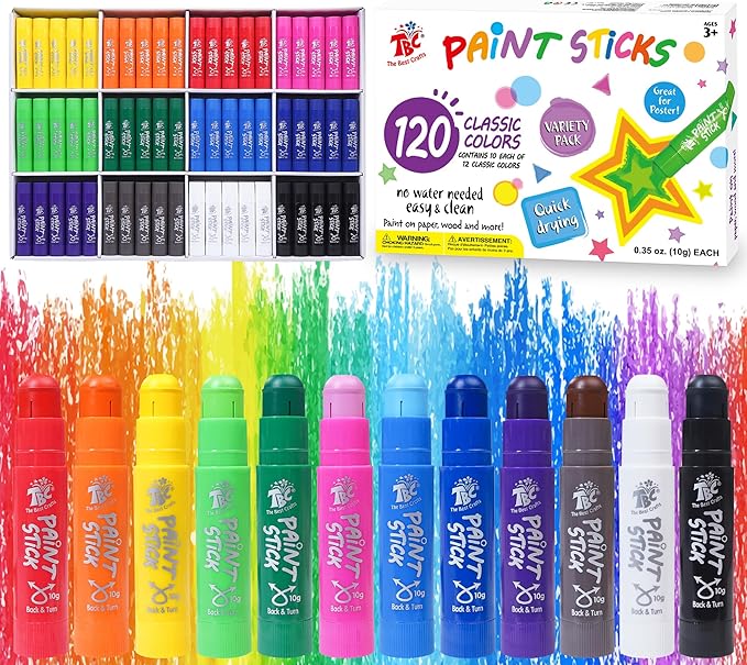 TBC The Best Crafts Paint Sticks,120 Classic Colors, Washable Paint, Non-toxic, Tempera Paint Sticks for Kids and Students (120 Colors(10 * 12 set))
