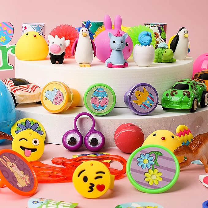 JOYIN 200Pcs Prefilled Easter Eggs with Assorted Toys Plus Stickers Inside, Easter Eggs Filled for Kids, Basket Stuffers, Egg Hunt, Party Favors, Classroom Prize Supplies