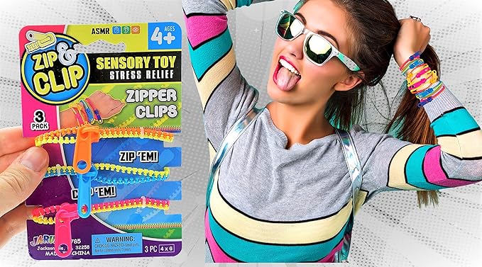 JA-RU Triple Fidget Zipper Bracelet Set (3 Bracelets in 1 Pack) 7.5" Neon Colors Fidget Toy for Kids Friendship Bracelet, Fidget Bracelet Hand Sensory Toys Party Favors Girls Toys. 4785-1