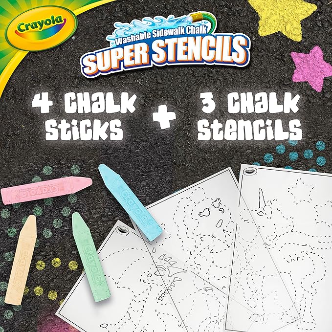 Crayola Super Stencils Magical Creatures Set (3ct), Large Sidewalk Chalk for Kids, Washable Sidewalk Chalk, Outdoor Toys, Ages 4+