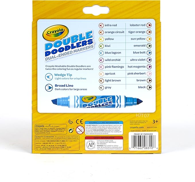 Crayola Dual-Tip Washable Markers, Broad Line & Chisel Tip, 10 Count