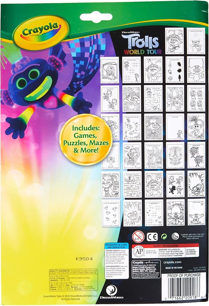 Crayola Trolls World Tour Color & Activity Pad, 32 Coloring Pages and 7 Mini Washable Markers Markers, Trolls 2 Gift for Kids, Ages 3+