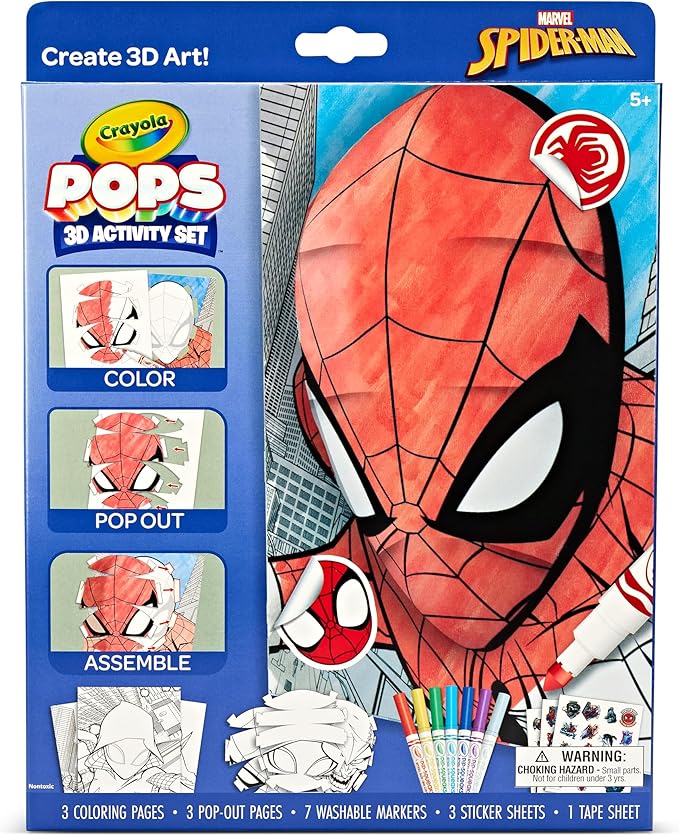 Crayola POPs 3D Kids Art Set, Spiderman Coloring Book Alternative, Gift for Boys & Girls, Ages 5+