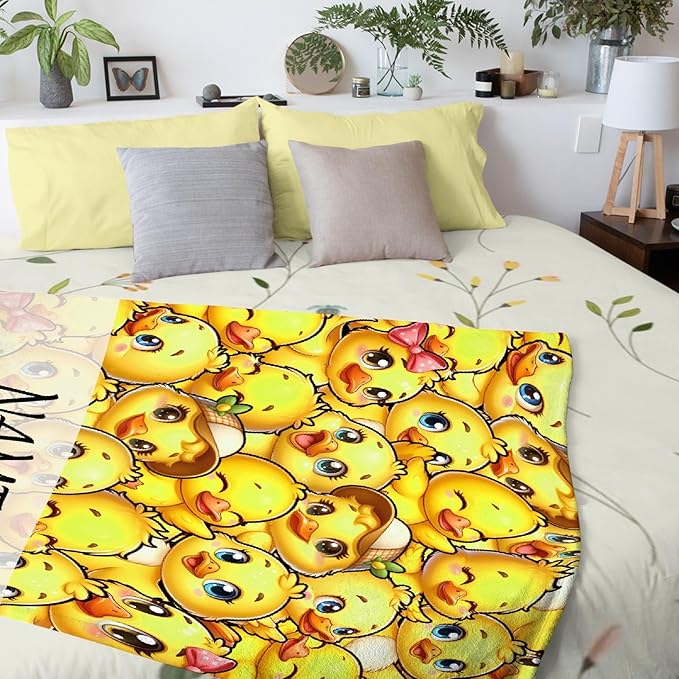 Custom Name Ducks Adult duck Blanket Kids Funny Blanket Suitable for Bedroom Living Room bed sofa Crib Couch Chair outdoor All Season Items That Yellow Duck Lovers Will Love 80"x60"for Adult