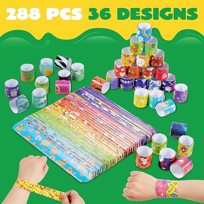 JOYIN 72 Pcs Slap Bracelets Party Favors - 36 Designs with Cute and Colorful Themes - Perfect for kids Easter Party Favors, Valentine Classroom Prizes Exchanging Gifts
