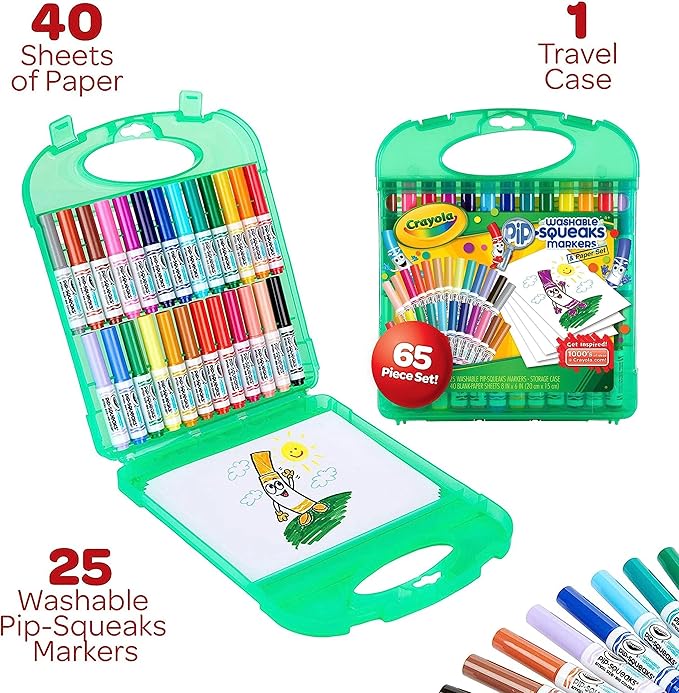 Crayola Pip Squeaks Marker Set (65ct), Mini Washable Markers for Kids, Markers for Coloring Books, Kids Travel Activity, Coloring Gifts, 4+