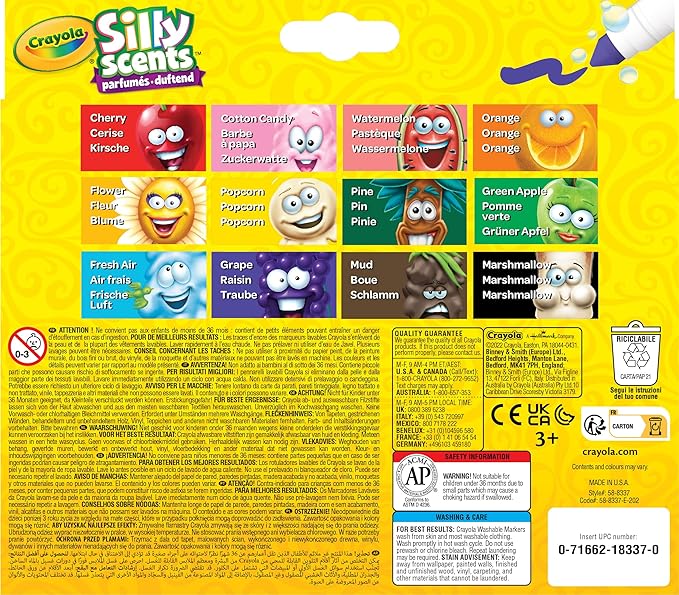 CRAYOLA Silly Scents Broadline Washable Markers - Assorted Colours (Pack of 12) | Unique Sweet Scents & Colours! | Ideal for Kids Aged 3+