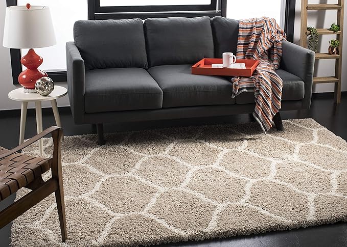 SAFAVIEH Hudson Shag Collection Accent Rug - 3' x 5', Beige & Ivory, Trellis Design, Non-Shedding & Easy Care, 2-inch Thick Ideal for High Traffic Areas in Entryway, Living Room, Bedroom (SGH280S)