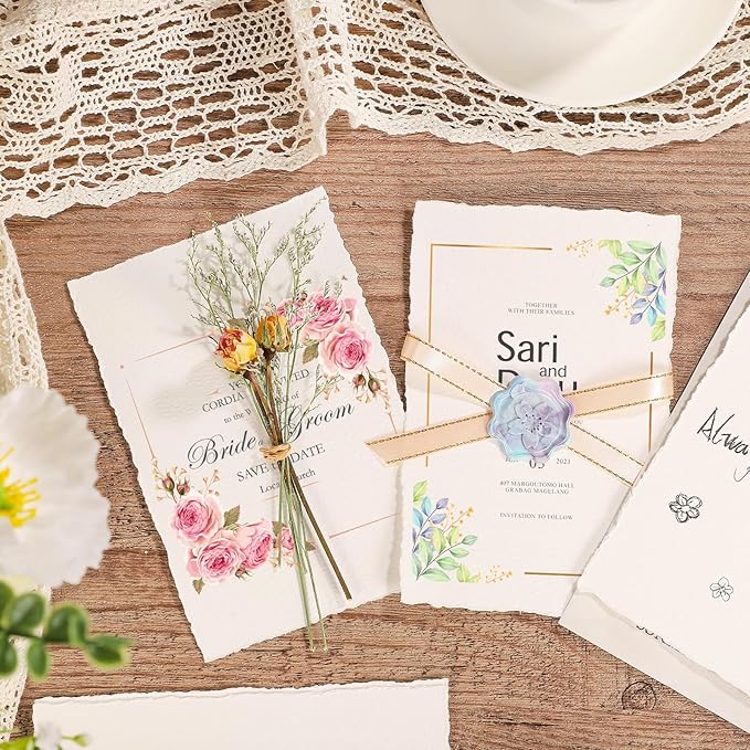 25 Sheets Watercolor Paper, 300 GSM Deckled Edge Paper 4 x 6 inch Rough/Textured Handmade Paper Cotton Paper White Textured Paper for Watercolors, Wedding Invitations, Cards, Crafts