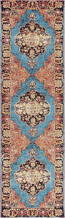SAFAVIEH Vintage Hamadan Collection Runner Rug - 2'3" x 10', Gold & Light Blue, Traditional Oriental Design, Non-Shedding & Easy Care, Ideal for High Traffic Areas in Living Room, Bedroom (VTH219D)