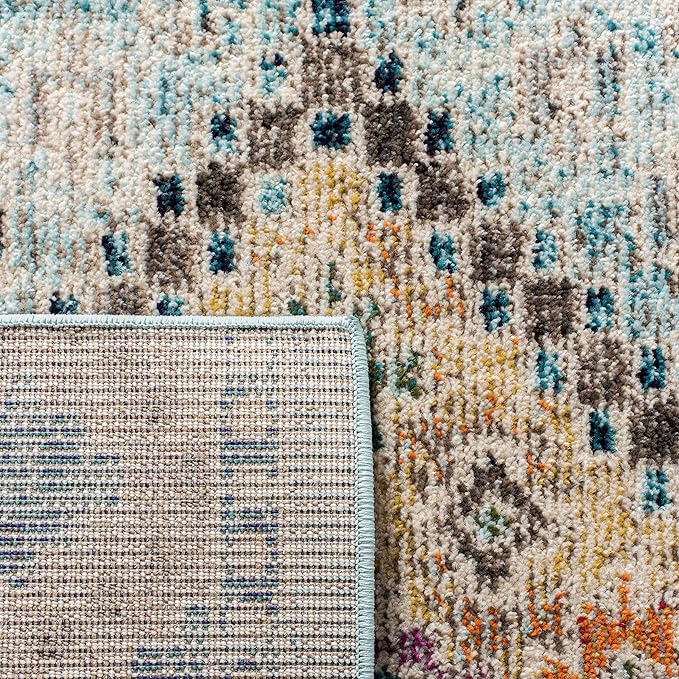 SAFAVIEH Madison Collection Area Rug - 9' x 12', Blue & Yellow, Boho Diamond Distressed Design, Non-Shedding & Easy Care, Ideal for High Traffic Areas in Living Room, Bedroom (MAD418K)