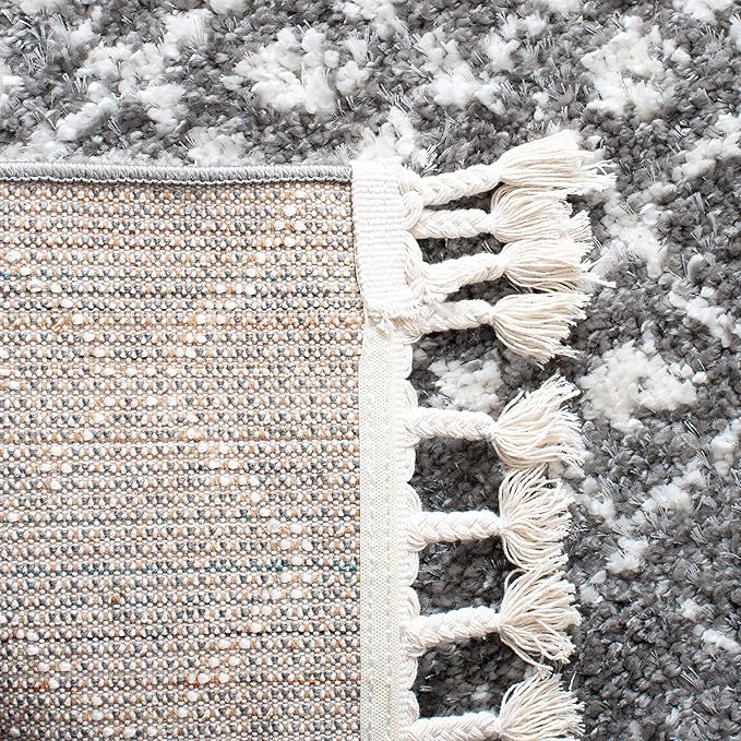 SAFAVIEH Berber Fringe Shag Collection Runner Rug - 2'2" x 10', Grey & Ivory, Moroccan Design, Non-Shedding & Easy Care, 1.2-inch Thick Ideal for High Traffic Areas in Living Room, Bedroom (BFG516F)