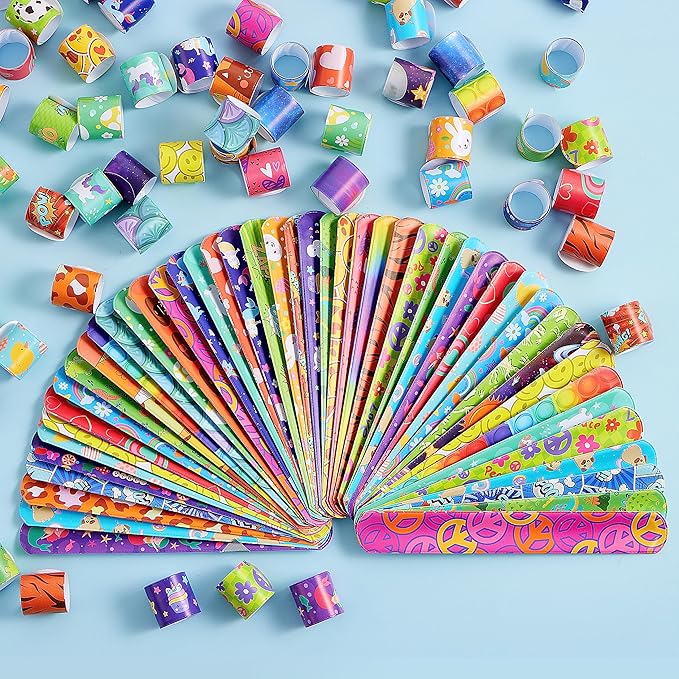 JOYIN 72 Pcs Slap Bracelets Party Favors - 36 Designs with Cute and Colorful Themes - Perfect for kids Easter Party Favors, Valentine Classroom Prizes Exchanging Gifts