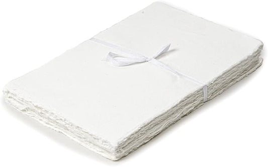 50 Sheets - Rough/Textured Watercolor Paper - 12.5 X 16.5 inches(150GSM) - Handmade/Deckle Edge Paper Made from Virgin Egyptian Cotton - Off-White by Leather Village
