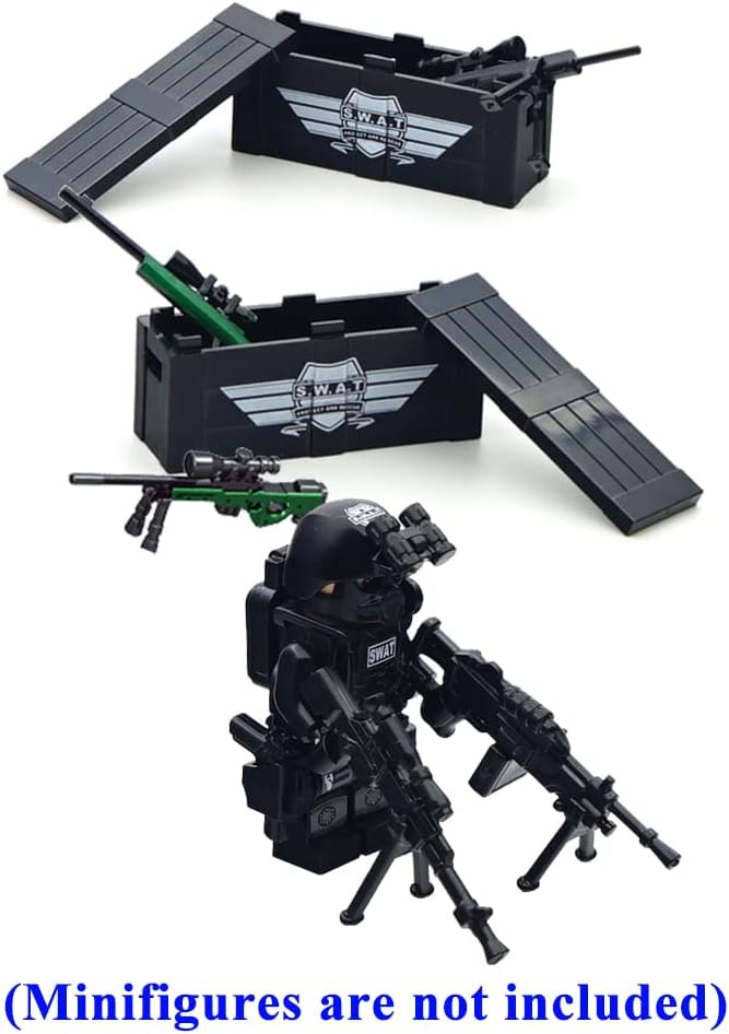 Weapon Pack Military Weapon Set Incl Helmet Body Armor Cloak and Motorcycles Designed for Minifigures Compatible with Minifigures of All Major Brands (SWAT Weapon)