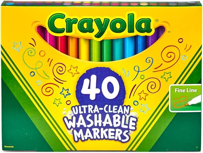Crayola Ultra Clean Fine Line Washable Markers (40ct), Colored Markers for Kids, Fine Tip, Arts Supplies, Gifts for Kids, 3+