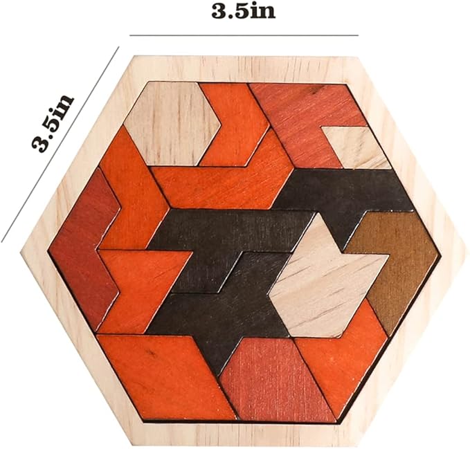 Skrtuan Wooden Puzzle Hexagon Tangram Puzzle for Kids Adults Brain Teasers Puzzles Game Challenge Toy Shape Pattern Block Tangram Family Portable Montessori Educational Gift for All Ages Boys Girls