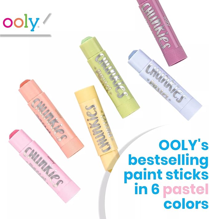 Ooly Chunkies 6 Pastel Paint Sticks For Kids, Tempera Paint Sticks Pastel Colors Set, No Mess Quick Drying Art Supplies for Toddlers and Kids