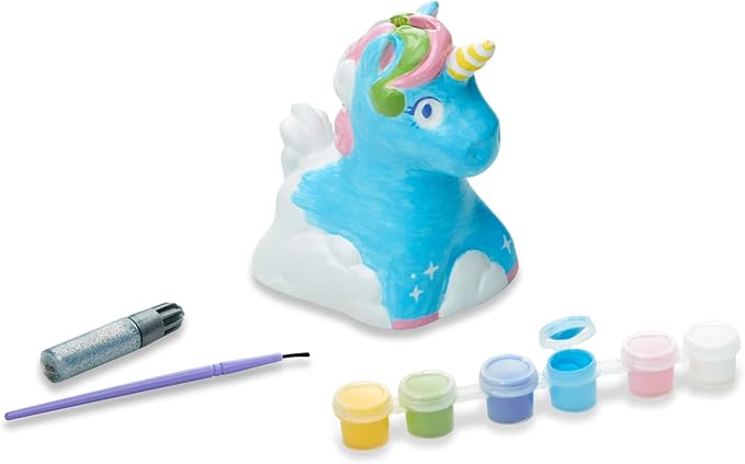 Melissa & Doug Created by Me! Decorate-Your-Own Unicorn Bank Craft Kit with 6 Pots of Paint, Glitter Glue, Paintbrush