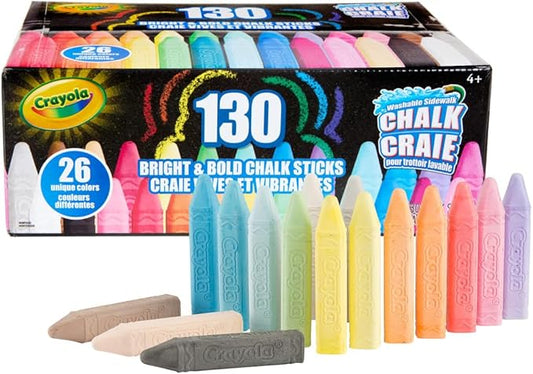 Crayola Washable Chalk Collection, 130 Anti-Roll Chalk Sticks, Bulk Sidewalk Chalk, Outdoor Chalk for Kids, Outdoor Toys for Kids