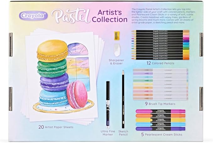 Crayola Pastel Colors Art Kit (50pcs), Kids Art Set with Pastel Markers & Pencils, Art Kit for Girls & Boys, Gift for Kids, 8+