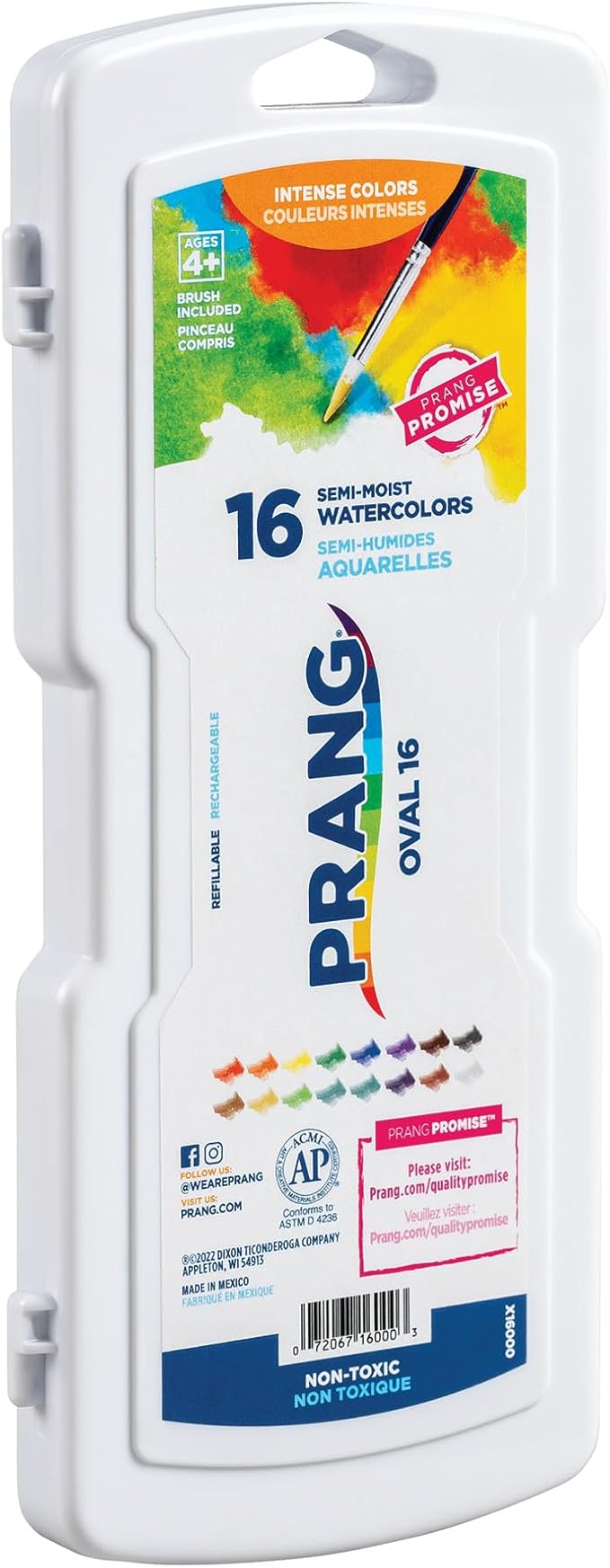 Prang Oval Pan Watercolor Paint Set, 16 Assorted Colors, 1 Count