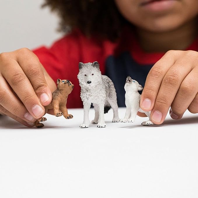 Schleich Wild Life 3pc. Mother Wolf and Baby Wolf Pups Figurine Set - Authentic and Highly Detailed Toy Set, Durable for Education and Fun Play, Perfect for Boys and Girls, Ages 3+