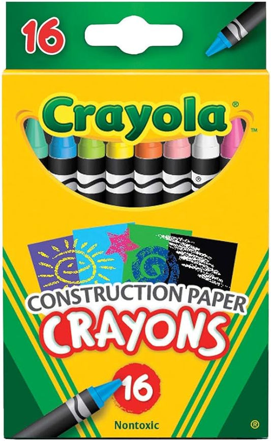 Crayola Construction Paper Crayons (16ct), Kids Crayons, Long-Lasting, Non-Toxic, Vibrant Colors for Kids Arts and Crafts, Ages 3+