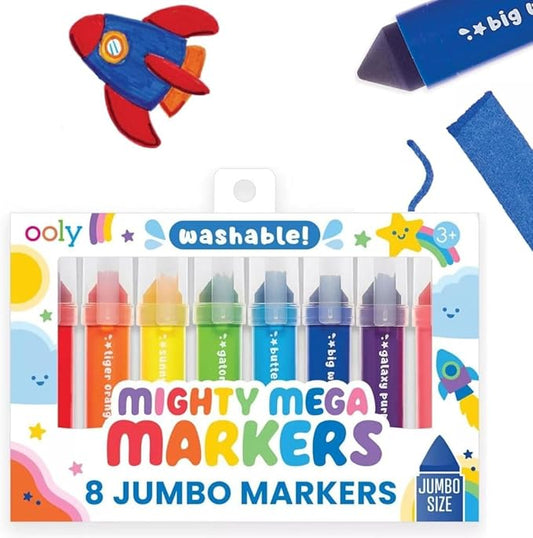 Ooly Thick Washable Toddler Markers with Jumbo Grip, Mighty Mega Triangle Tip Markers for Toddlers with Jumbo Barrel, Perfect for Little Hands - TRIANGLE TIP