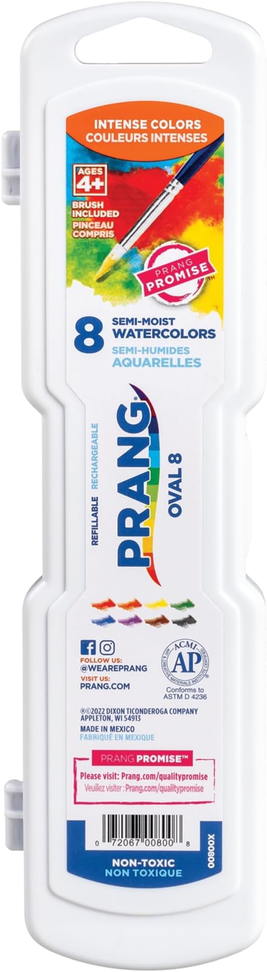 Prang Oval Pan Watercolor Paint Set, 8 Assorted Colors, 1 Count