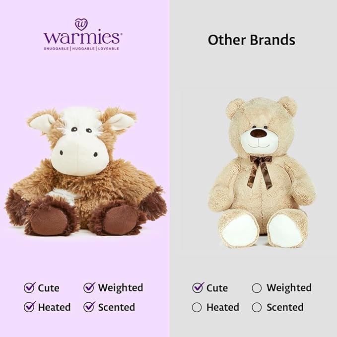 warmies Junior Microwavable & Weighted Stuffed Animals, Cow - Heated Stuffed Animal Plushie for Warmth & Comfort - Cute Soft Plush Toys for Adults & Children (Boys, Girls, Babies & Toddlers)