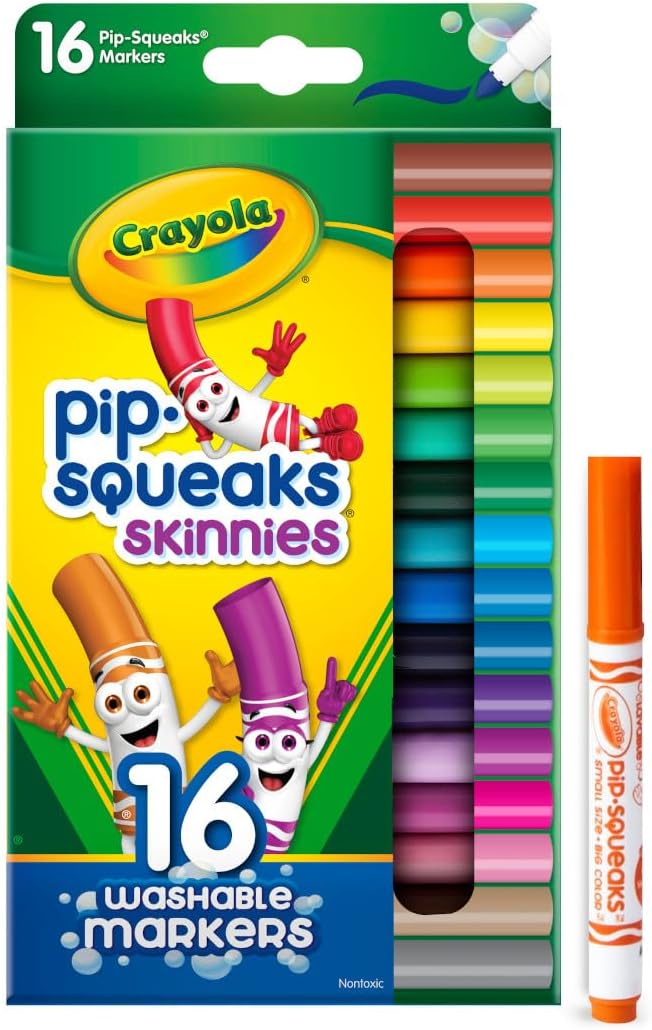 Crayola Washable Pip Squeaks Skinnies Markers (16ct), Mini Markers for Toddlers, Coloring Book Markers, Toys & Gifts for Kids, 3+