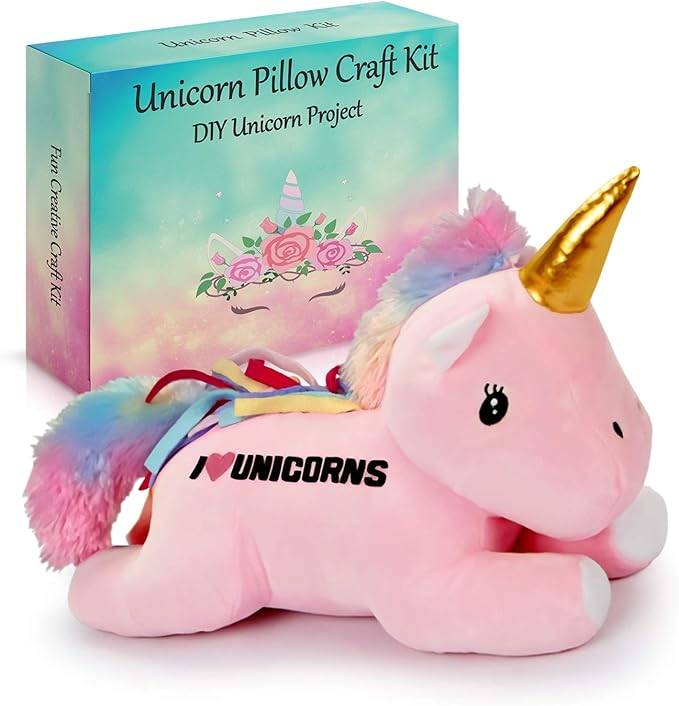 Make Your Own Unicorn Pillow Kit Arts and Crafts for Girls (No Sew), DIY Unicorn Craft Girl Ages 3 4 5 6 7 8 9 10 Years Old, Unicorn Gifts for Girls, Birthday Present, Toys For Girls, Kids Crafts