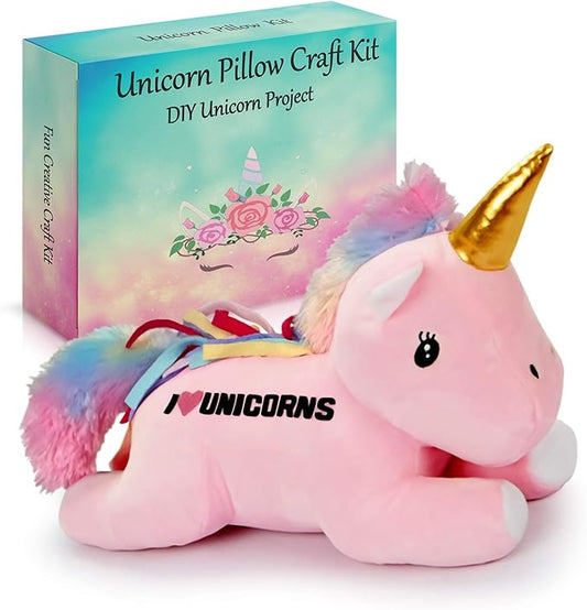 Make Your Own Unicorn Pillow Kit Arts and Crafts for Girls (No Sew), DIY Unicorn Craft Girl Ages 3 4 5 6 7 8 9 10 Years Old, Unicorn Gifts for Girls, Birthday Present, Toys For Girls, Kids Crafts