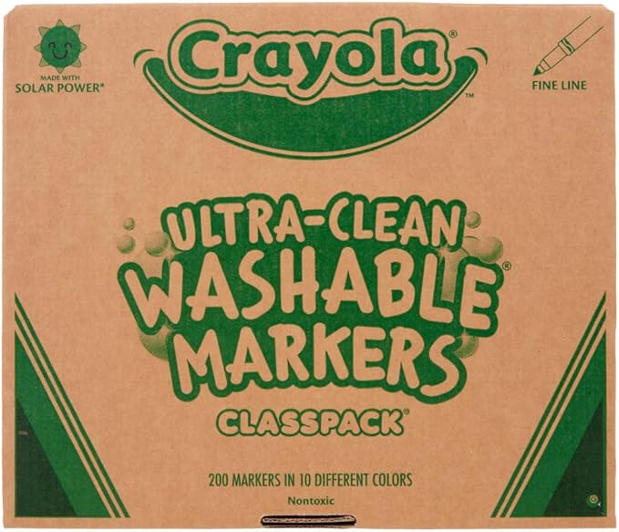 Crayola Ultra Clean Washable Markers Classpack (200 Count), Bulk Markers for Classrooms, School Supplies for Kids, 10 Colors