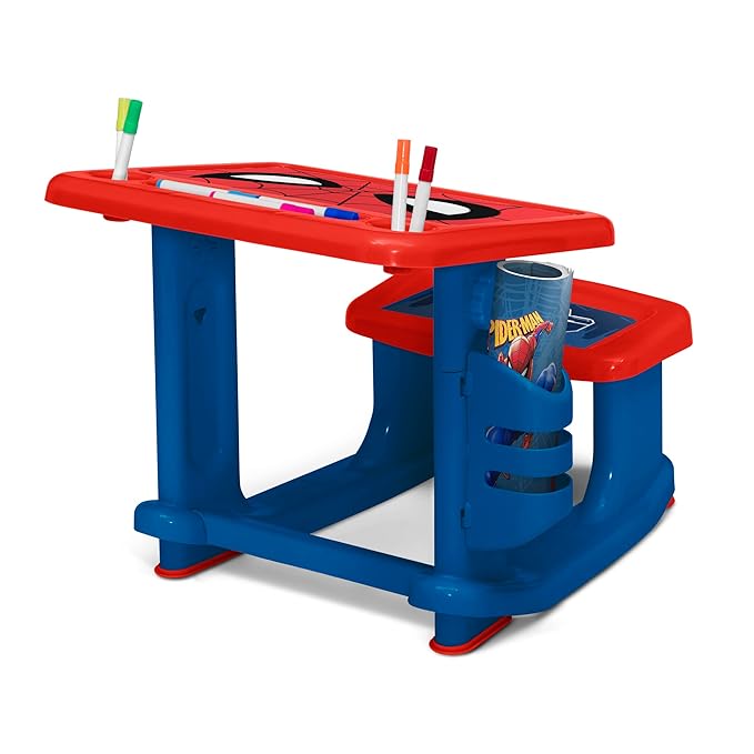 Spider-Man Draw and Play Desk by Delta Children – Includes 10 Markers and Coloring Book, Blue