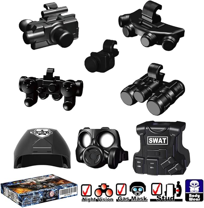 Weapon Pack Military Weapon Set Incl Helmet Body Armor Cloak and Motorcycles Designed for Minifigures Compatible with Minifigures of All Major Brands (SWAT Weapon)