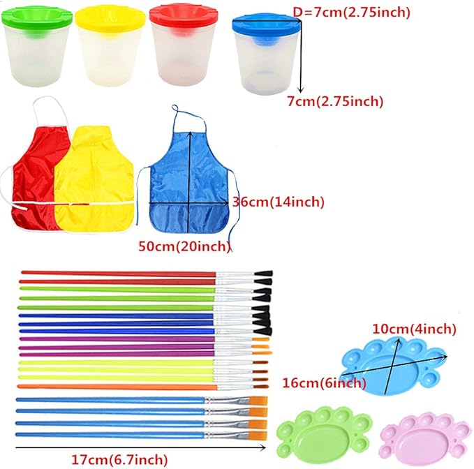 Paint Brushes for Kids with No Spill Paint Cups with Colored Lids and Art Smock 100PCS Brush Set,Kids Paint Brushes Toddler Paint Brushes Watercolor for Preschool Washable Paint Acrylic Paint