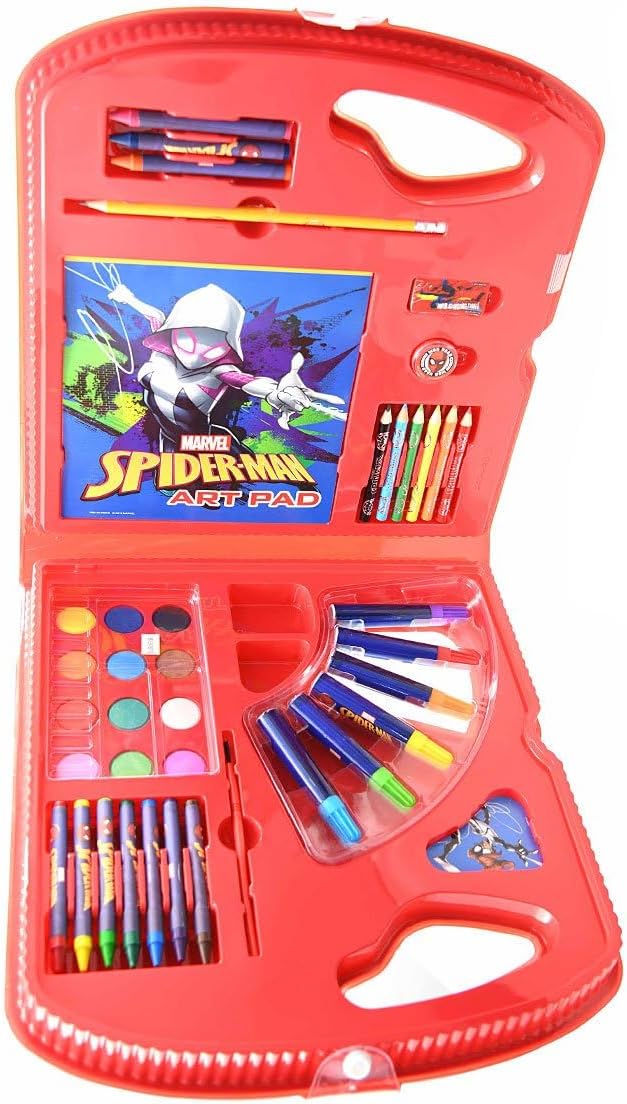 Marvel Spider-Man Art Set Bundle ~ 40 Pc Superhero Art Kit with Spiderman Coloring Utensils, Brushes, Art Pad, Stickers and More! (Spiderman Color Kit)