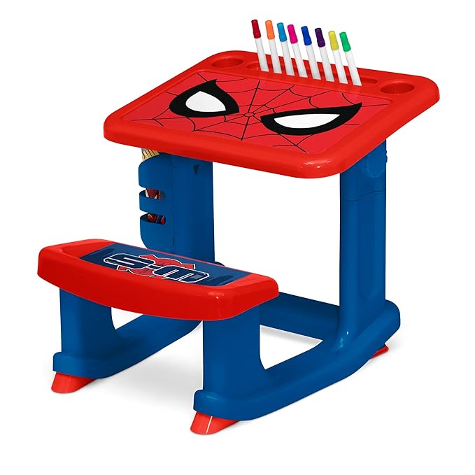 Spider-Man Draw and Play Desk by Delta Children – Includes 10 Markers and Coloring Book, Blue