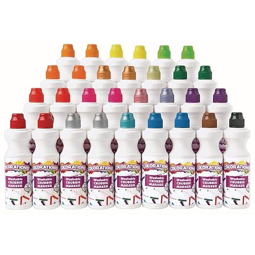 Colorations - COLORMRK Washable Chubbie Marker Classroom Pack Classroom Supplies for Arts and Crafts Multicolor Variety Pack (Pack of 30)
