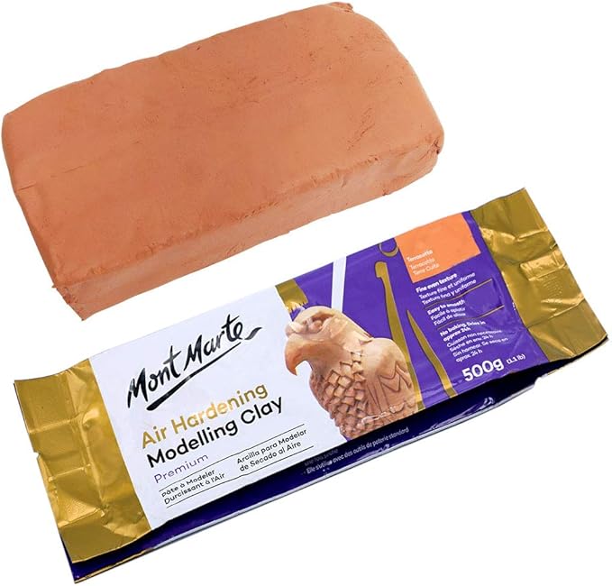 Mont Marte Terracotta Color Air Hardening Modeling Clay 500g (1.1lb). Terracotta Color Air Dry Clay with Drying Time of Approximately 24 Hours. Suitable for Sculptors and Modelers of All Skill Levels.