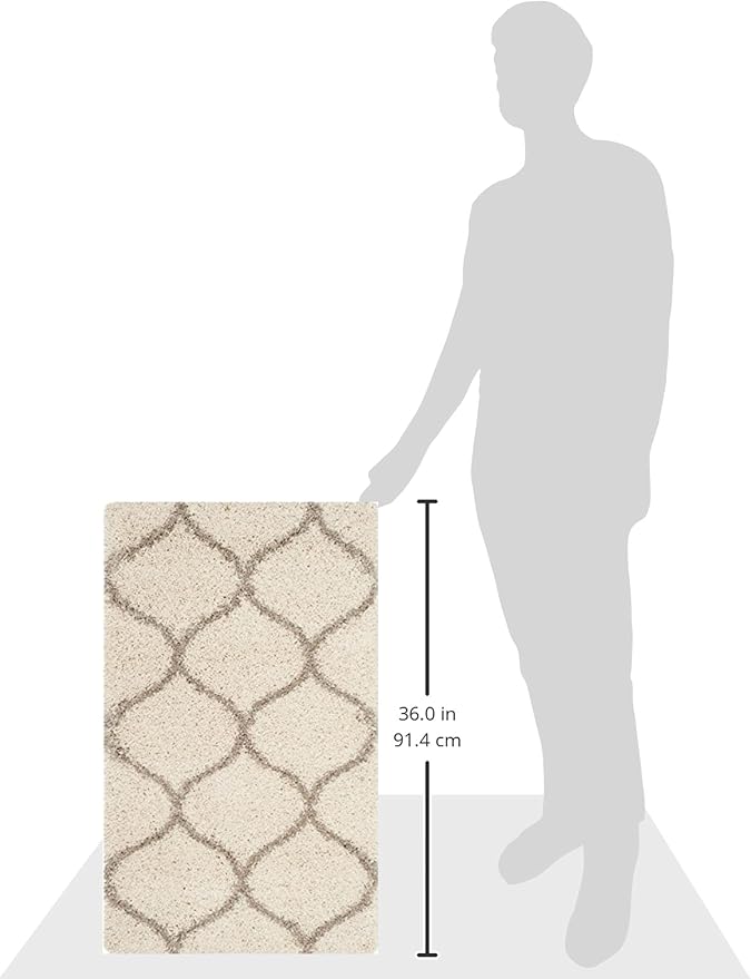 SAFAVIEH Hudson Shag Collection Accent Rug - 2' x 3', Ivory & Beige, Trellis Design, Non-Shedding & Easy Care, 2-inch Thick Ideal for High Traffic Areas in Entryway, Living Room, Bedroom (SGH280D)