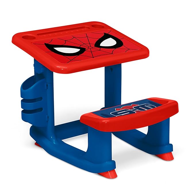 Spider-Man Draw and Play Desk by Delta Children – Includes 10 Markers and Coloring Book, Blue