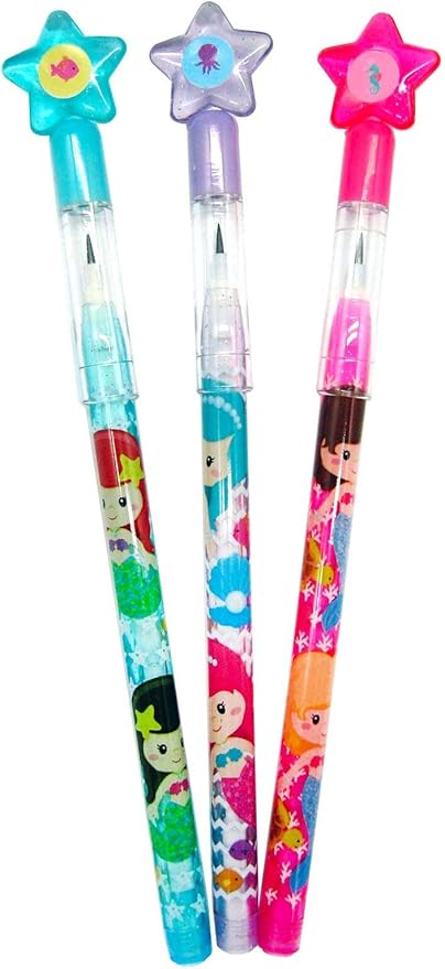 TINYMILLS 24 Pcs Mermaids Multi Point Stackable Push Pencil Assortment with Eraser for Shark Birthday Party Favor Prize Carnival Goodie Bag Stuffers Classroom Rewards Pinata Fillers