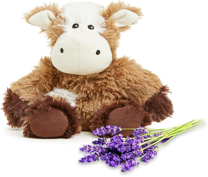 warmies Junior Microwavable & Weighted Stuffed Animals, Cow - Heated Stuffed Animal Plushie for Warmth & Comfort - Cute Soft Plush Toys for Adults & Children (Boys, Girls, Babies & Toddlers)